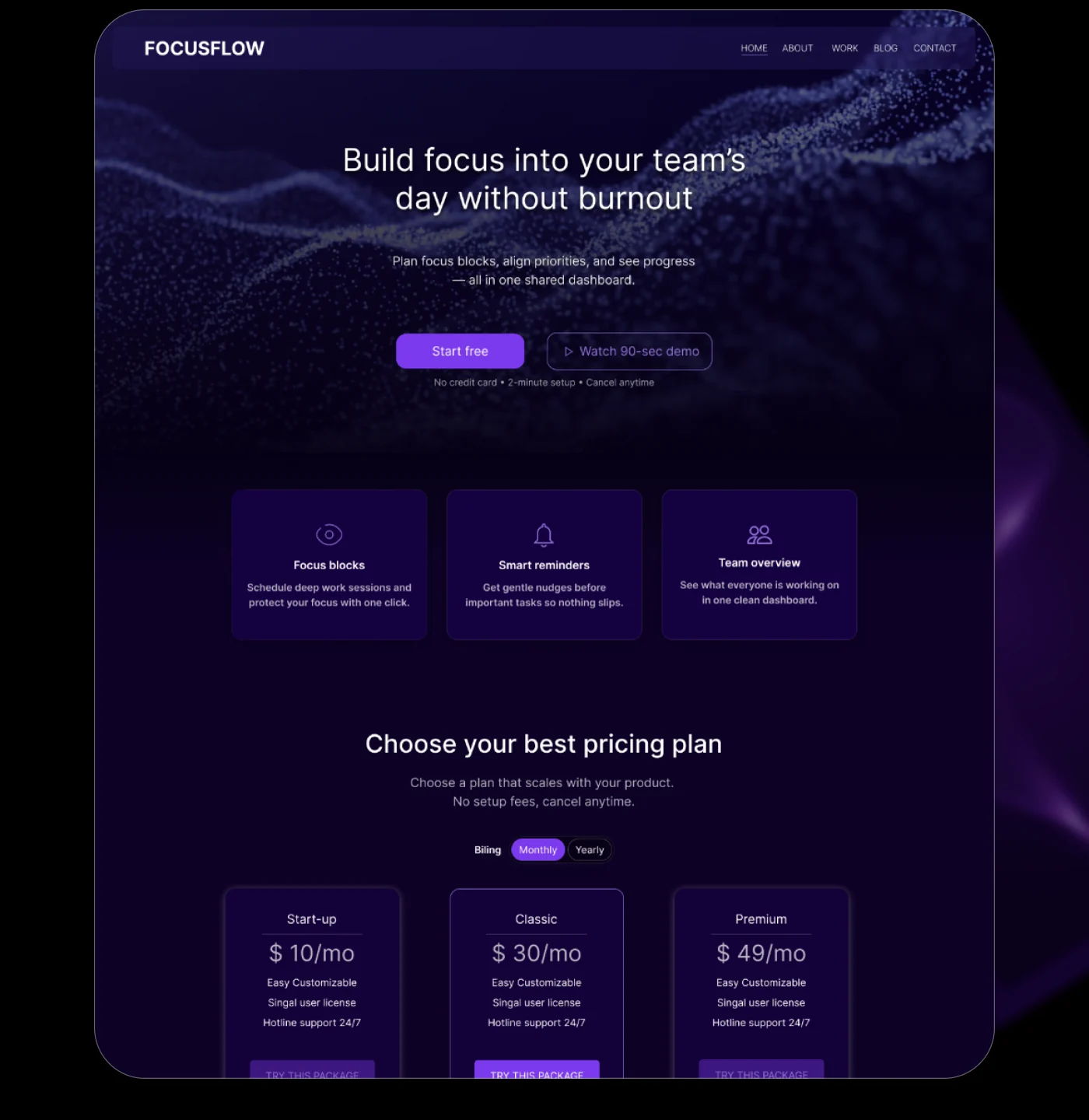 Landing page FocusFlow